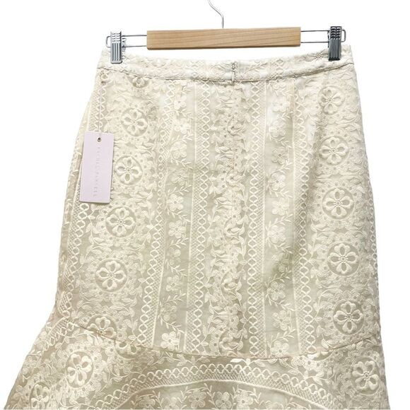 NWT Rachel Parcell Cream Embroidered Flounce Skirt Beige Swan Size Small NEW - Picture 9 of 16